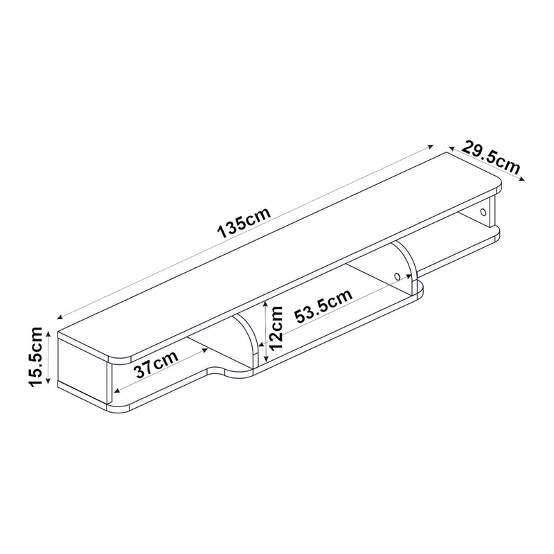 Esquema acotado Mueble bajo para TV colgante Aar 135x30x16 cm Blanco [en.casa]