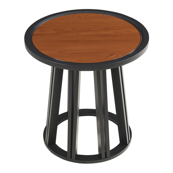 Mesa auxiliar Burgess 51xØ51 cm Negro/Aspecto nogal [en.casa]