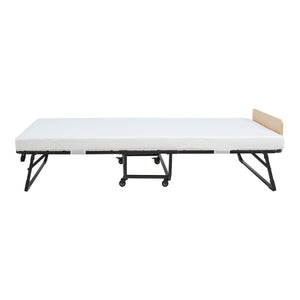 Cama plegable de metal Lustendi con colchón 200x90cm Negro/efecto roble [en.casa]