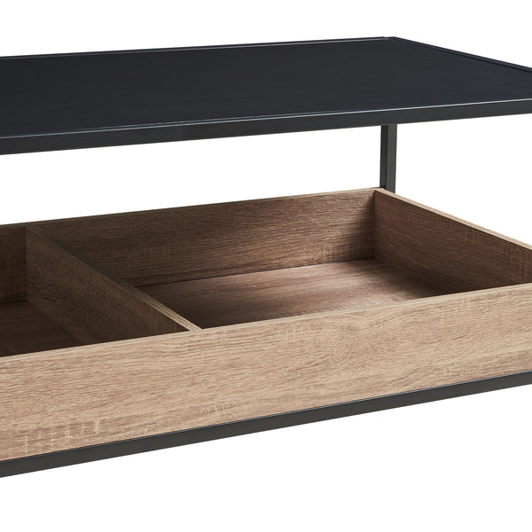 Mesa de centro Belana 100x48x39 cm Negro/Aspecto roble [en.casa]