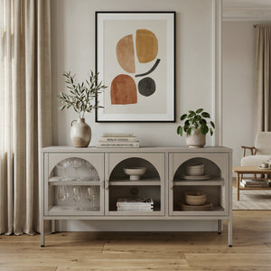 Vitrina Klippestad con 3 puertas arqueadas acero 118x35x55cm Gris cálido [en.casa]