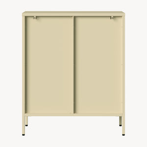 Aparador vitrina Klippestad acero 95x80x35 cm color camello [en.casa]