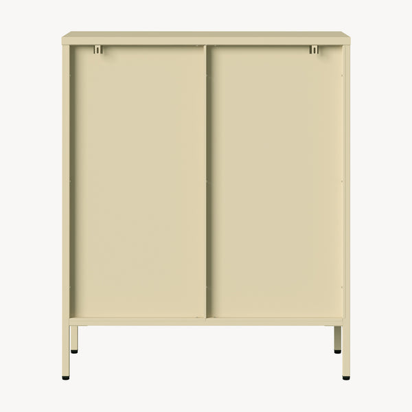 Aparador vitrina Klippestad acero 95x80x35 cm color camello [en.casa]