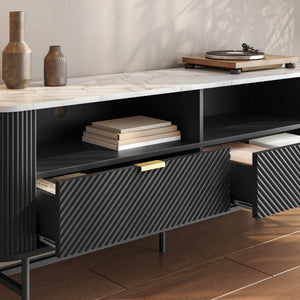Mueble bajo para TV Olvehok 140x40x55 cm Negro/efecto mármol, blanco [en.casa]