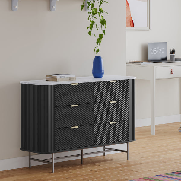 Cómoda Olvehok 120x40x81 cm Negro/efecto mármol, blanco [en.casa]