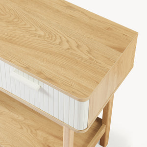 Mesa consola Ferrersp con 2 cajones 100x40x80 cm aspecto roble/color arena [en.casa]