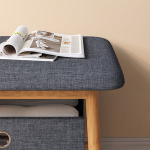 Sitzbank Vad mit 2 Aufbewahrungsboxen 90x30x45 cm Natur/Grau [en.casa]