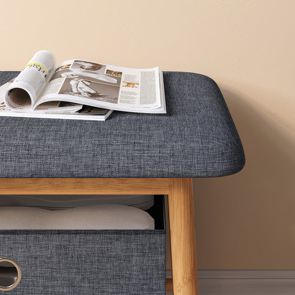 Sitzbank Vad mit 2 Aufbewahrungsboxen 90x30x45 cm Natur/Grau [en.casa]