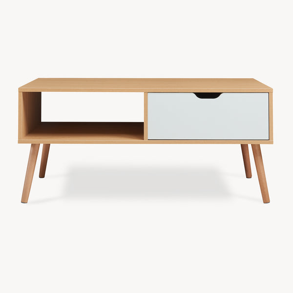 Mesa de centro Bordkak con cajón 100x48x45 cm aspecto roble/blanco [en.casa]