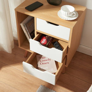 Mesita de noche Bordkak 55x48x30 cm efecto roble/blanco [en.casa]