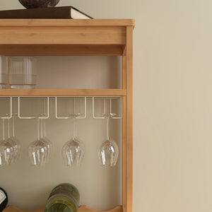 Estantería de vino Fillby con portavasos bambú 100x47x29cm - Natural [en.casa]