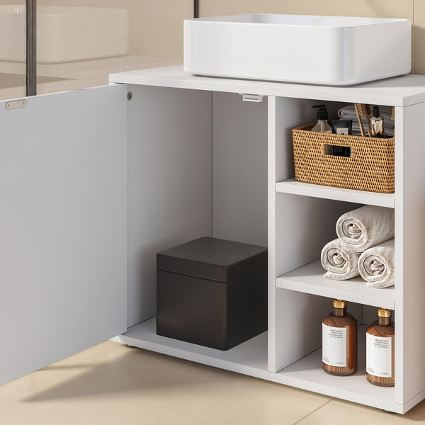 Mueble bajo lavabo Kulaik 1 puerta 3 estantes 51x60x32cm - Blanco [en.casa]