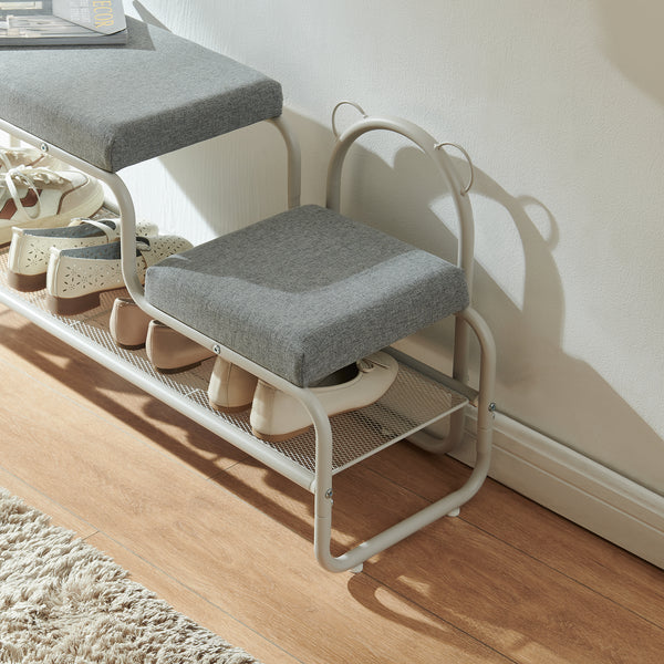 Banco zapatero Jässaatka metal/textil 100x32x46cm - Gris [en.casa]