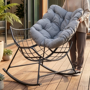 Sillón mecedora de mimbre Villeneuve 85x90x91 cm Negro/Gris [en.casa]