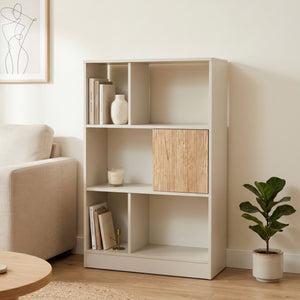 Estantería Karena 112x70x30 cm Crema blanca/Aspecto roble [en.casa]