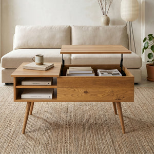Mesa de centro Vasdabod con tapa elevable 96x59x50 cm aspecto roble [en.casa]