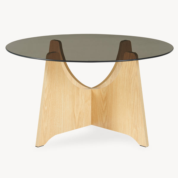 Mesa de centro 'Omlar' con tablero de vidrio redondo Ø70 x 35 cm aspecto roble / gris ahumado