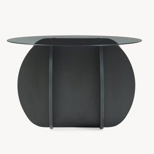 Mesa de centro Karhuvandi con tablero de vidrio Ø70x40 cm Negro/Gris [en.casa]