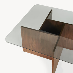 Mesa de centro Benexjö con tablero de vidrio 70x70x36 cm aspecto nogal/Gris [en.casa]