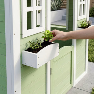 Casita de juegos para niños Kuoldsvin Madera de abeto 144x102x90 cm Verde/Blanco [en.casa]