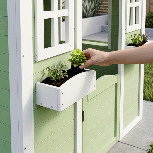 Casita de juegos para niños Kuoldsvin Madera de abeto 144x102x90 cm Verde/Blanco [en.casa]