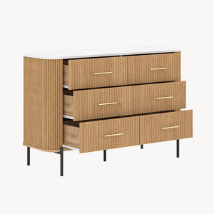Cómoda Kokunse con 6 cajones 120x42x78 cm aspecto roble [en.casa]