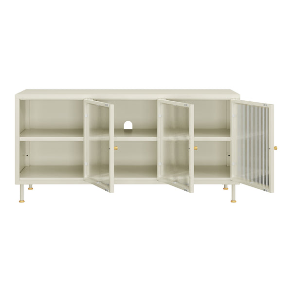 Mueble de TV Lindau Acero 120x40x59 cm Blanco crema [en.casa]