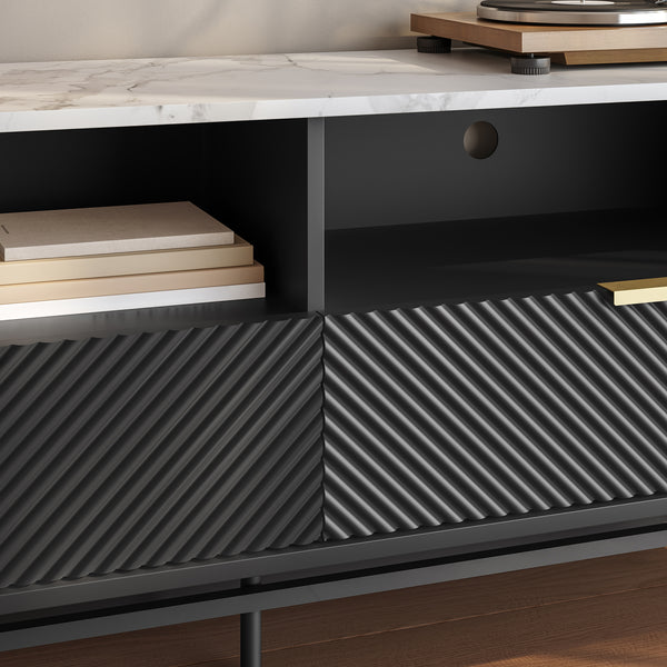 Mueble bajo para TV Olvehok 140x40x55 cm Negro/efecto mármol, blanco [en.casa]