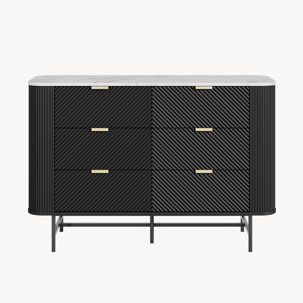 Cómoda Olvehok 120x40x81 cm Negro/efecto mármol, blanco [en.casa]
