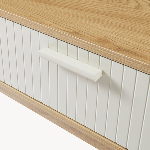 Mesa consola Ferrersp con 2 cajones 100x40x80 cm aspecto roble/color arena [en.casa]