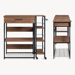 Estante de cocina extensible Kirhuskyna 130x40x85 cm aspecto nogal/negro [en.casa]