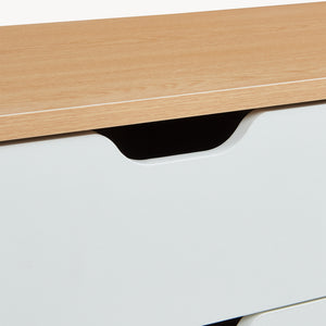 Mueble de televisión Bordkak 140x30x45 cm efecto roble/blanco [en.casa]