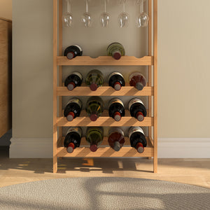 Estantería de vino Fillby con portavasos bambú 100x47x29cm - Natural [en.casa]