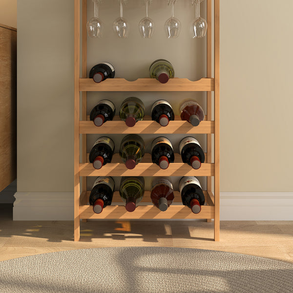 Estantería de vino Fillby con portavasos bambú 100x47x29cm - Natural [en.casa]