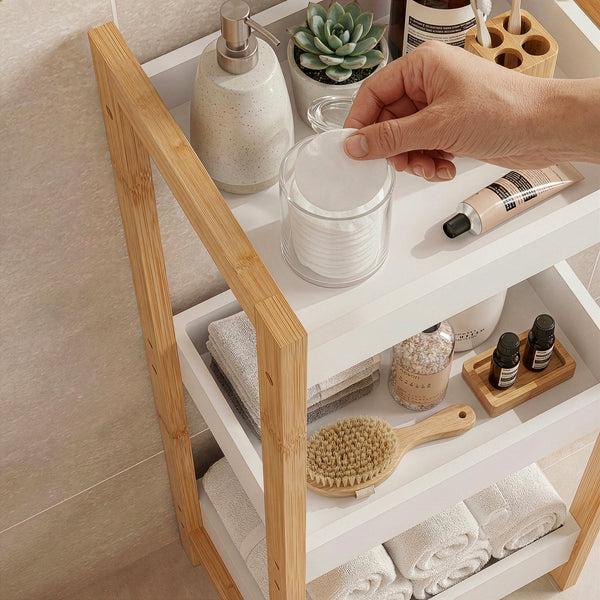 Estantería de baño Anun 3 cestas bambú 75x28x20cm - Natural / Blanco [en.casa]