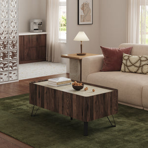 Mesa de centro Trorlon 100x50x40 cm aspecto nogal/travertino [en.casa]
