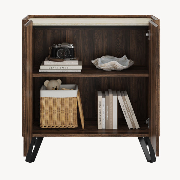 Cómoda Trorlon 83x80x40 cm aspecto nogal/travertino [en.casa]