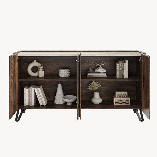Aparador Trorlon 160x40x83 cm aspecto nogal/travertino [en.casa]