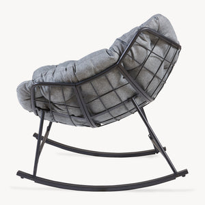 Sillón mecedora de mimbre Villeneuve 85x90x91 cm Negro/Gris [en.casa]