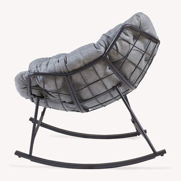 Sillón mecedora de mimbre Villeneuve 85x90x91 cm Negro/Gris [en.casa]