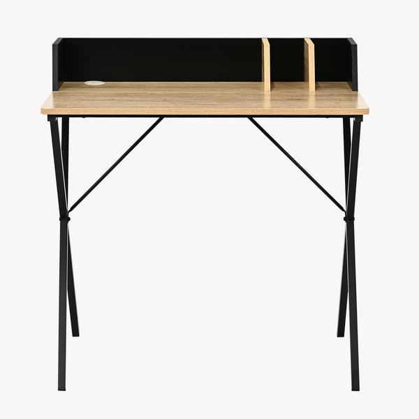 Escritorio Kappespoo 84x80x50 cm Negro/Aspecto roble [en.casa]