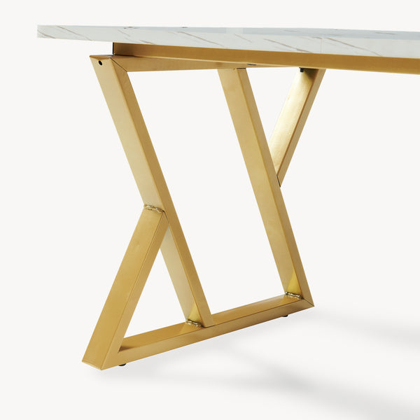 Mesa de centro Nolu 120x60x46 cm color dorado/efecto mármol, blanco [en.casa]