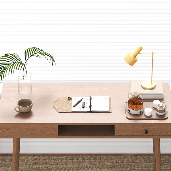 Escritorio Habo con cajón 74 x 115 x 48 cm Aglomerado/Metal Efecto Madera Tono Oscuro [es.casa] 