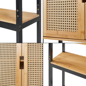 Armario de baño Tervola 172x63x27 cm Negro/Bambú [en.casa]