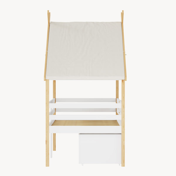 Cama infantil Surnadal en forma de casita 90x200 cm pino - Blanco/Natural [en.casa]