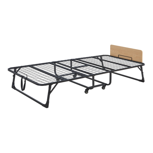 Cama plegable de metal Lustendi con colchón 200x90cm Negro/efecto roble [en.casa]