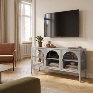 Vitrina Klippestad con 3 puertas arqueadas acero 118x35x55cm Gris cálido [en.casa]