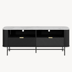 Mueble bajo para TV Olvehok 140x40x55 cm Negro/efecto mármol, blanco [en.casa]