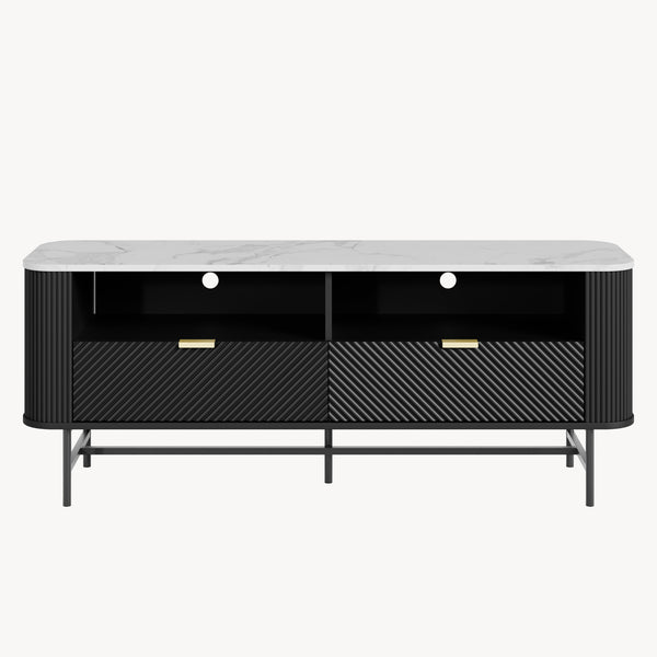 Mueble bajo para TV Olvehok 140x40x55 cm Negro/efecto mármol, blanco [en.casa]