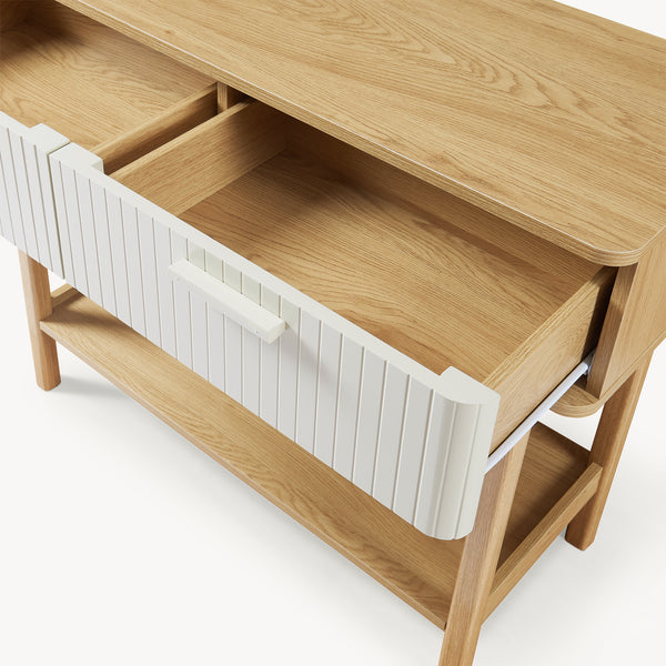 Mesa consola Ferrersp con 2 cajones 100x40x80 cm aspecto roble/color arena [en.casa]